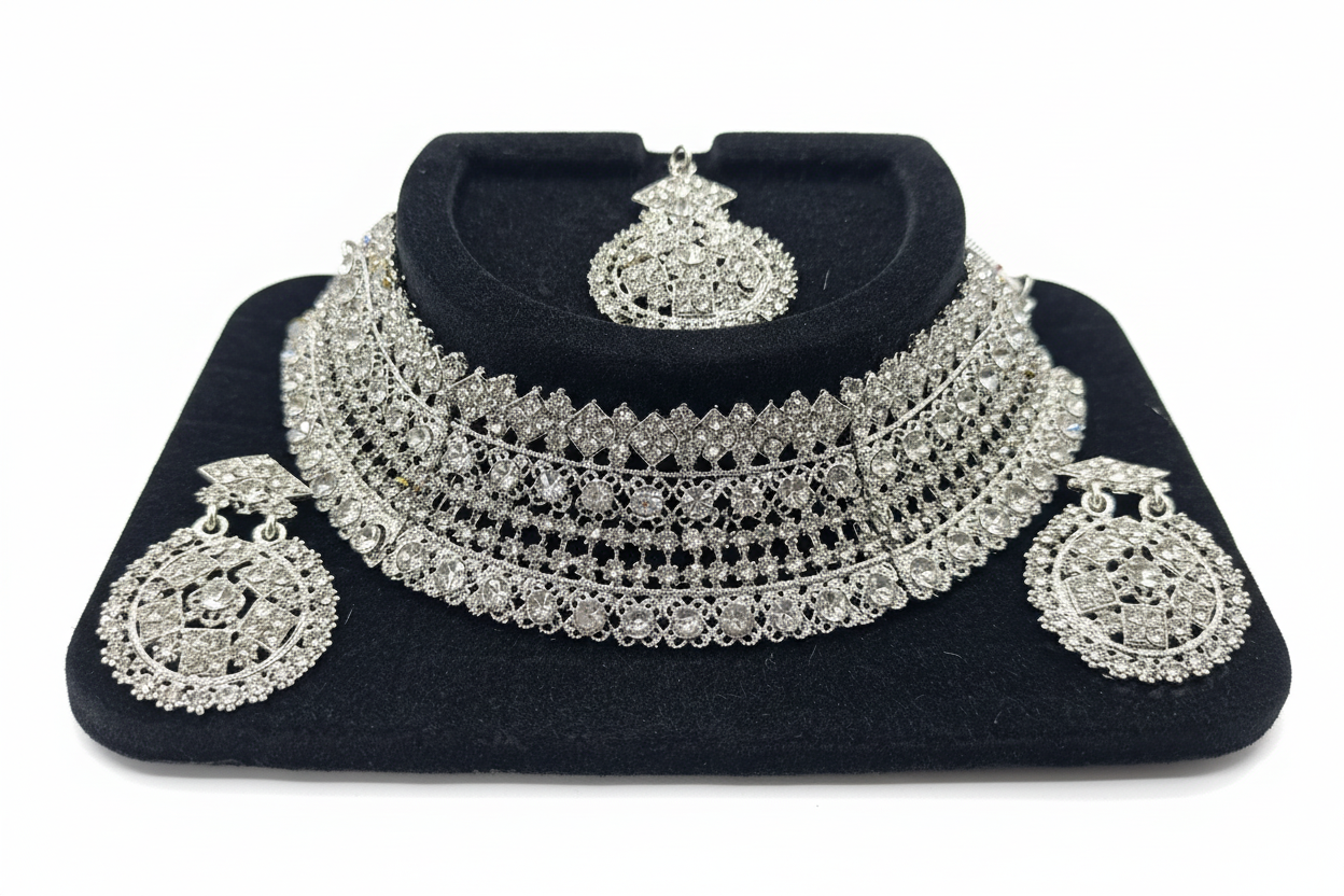 Parure Collier Choker et Boucles d'Oreilles – Éclat de Diamant
